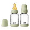 BIBS Glass Baby Bottle Round Latex 120 ml Slow Flow Sage - 2 stk.