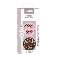 BIBS Pacifier Studio Colour Latex Polka Str. 1 Baby Pink/Mocha - 2 stk.