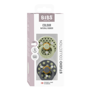 BIBS Pacifier Studio Colour Latex Polka Str. 1 Sage/Iron - 2 stk.