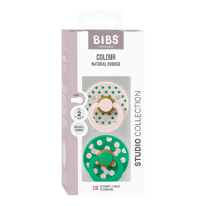 BIBS Pacifier Studio Colour Latex Polka Str. 2 Petal/Cactus - 2 stk.