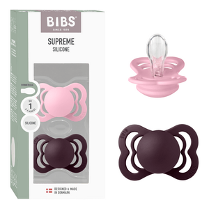 BIBS Pacifier Supreme Silicone Str. 1 Baby Pink/Plum - 2 stk.