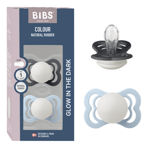 BIBS Pacifier Supreme Silicone Str. 1 Iron Glow/Baby Blue Glow - 2 stk.