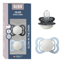 BIBS Pacifier Supreme Silicone Str. 1 Iron Glow/Baby Blue Glow - 2 stk.