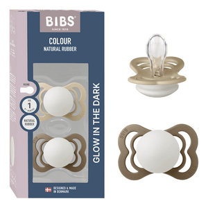 BIBS Pacifier Supreme Silicone Str. 1 Vanilla Glow/Dark Oak Glow - 2 stk.