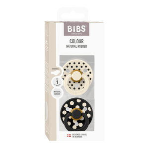 BIBS Pacifier Studio Colour Anatomical Latex Polka Str. 1 Ivory/Black - 2 stk.