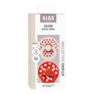 BIBS Pacifier Studio Colour Anatomical Latex Polka Str. 1 Blossom/Candy Apple - 2 stk.