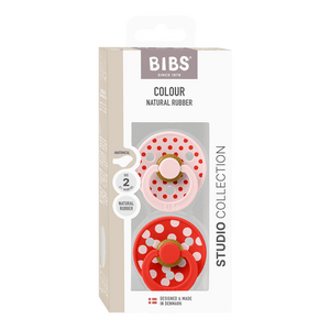 BIBS Pacifier Studio Colour Anatomical Latex Polka Str. 2 Blossom/Candy Apple - 2 stk.