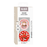 BIBS Pacifier Studio Colour Anatomical Latex Polka Str. 2 Blossom/Candy Apple - 2 stk.