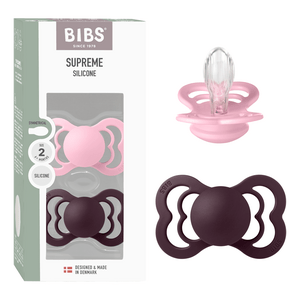 BIBS Pacifier Supreme Silicone Str. 2 Baby Pink/Plum - 2 stk.