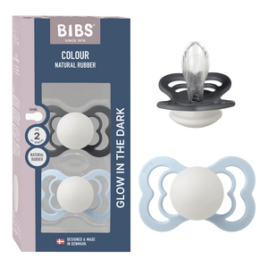 BIBS Pacifier Supreme Silicone Str. 2 Iron Glow/Baby Blue Glow - 2 stk.
