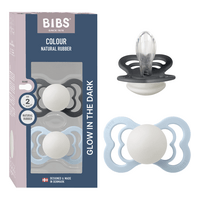 BIBS Pacifier Supreme Silicone Str. 2 Iron Glow/Baby Blue Glow - 2 stk.
