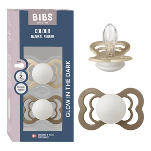 BIBS Pacifier Supreme Silicone Str. 2 Vanilla Glow/Dark Oak Glow - 2 stk.
