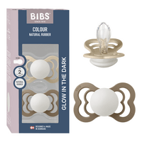 BIBS Pacifier Supreme Silicone Str. 2 Vanilla Glow/Dark Oak Glow - 2 stk.