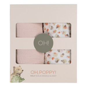 Oh, Poppy! Holly Muslin Svøbetæppe Fresh Vanilla/Powder Pink - 2 stk.