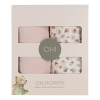 Oh, Poppy! Holly Muslin Svøbetæppe Fresh Vanilla/Powder Pink - 2 stk.
