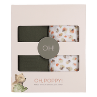 Oh, Poppy! Holly Muslin Svøbetæppe Fresh Vanilla/Forest Green - 2 stk.