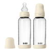 BIBS Glass Baby Bottle Round Silicone 240 ml Medium Flow Ivory - 2 stk.