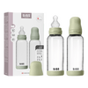 BIBS Glass Baby Bottle Round Silicone 240 ml Medium Flow Sage - 2 stk.