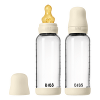 BIBS Glass Baby Bottle Round Latex 240 ml Medium Flow Ivory - 2 stk.
