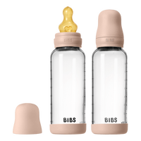 BIBS Glass Baby Bottle Round Latex 240 ml Medium Flow Blush - 2 stk.