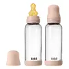 BIBS Glass Baby Bottle Round Latex 240 ml Medium Flow Blush - 2 stk.