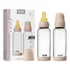 BIBS Glass Baby Bottle Round Latex 240 ml Medium Flow Blush - 2 stk.