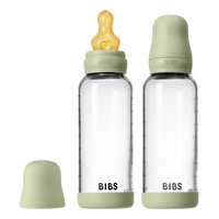 BIBS Glass Baby Bottle Round Latex 240 ml Medium Flow Sage - 2 stk.