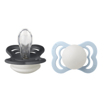 BIBS Pacifier Supreme Silicone Str. 1 Iron Glow/Baby Blue Glow - 2 stk.