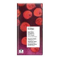 Vivani Mørk Chokolade m. Tranebær - 80 g.