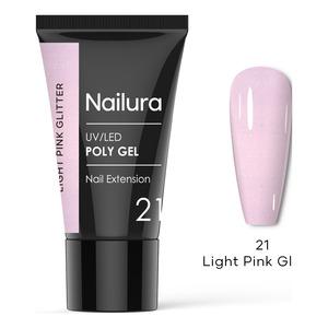 Nailura Poly Gel 21 - Light Pink Glitter - 30 g.