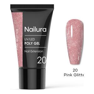 Nailura Poly Gel 20 - Pink Glitter - 30 g.