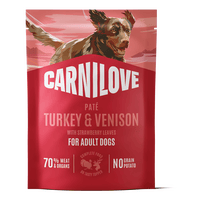 Carnilove Pouch Pate vådfoder, kalkun & vildt m. jordbærblade - 300g.