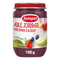 Semper Frugtpure m. jordbær, æble, pære, banan og blåbær 5+ mdr Ø - 190 g.