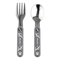 Akuku Stainless Steel Spoon and Fork - Grey - 1 sæt